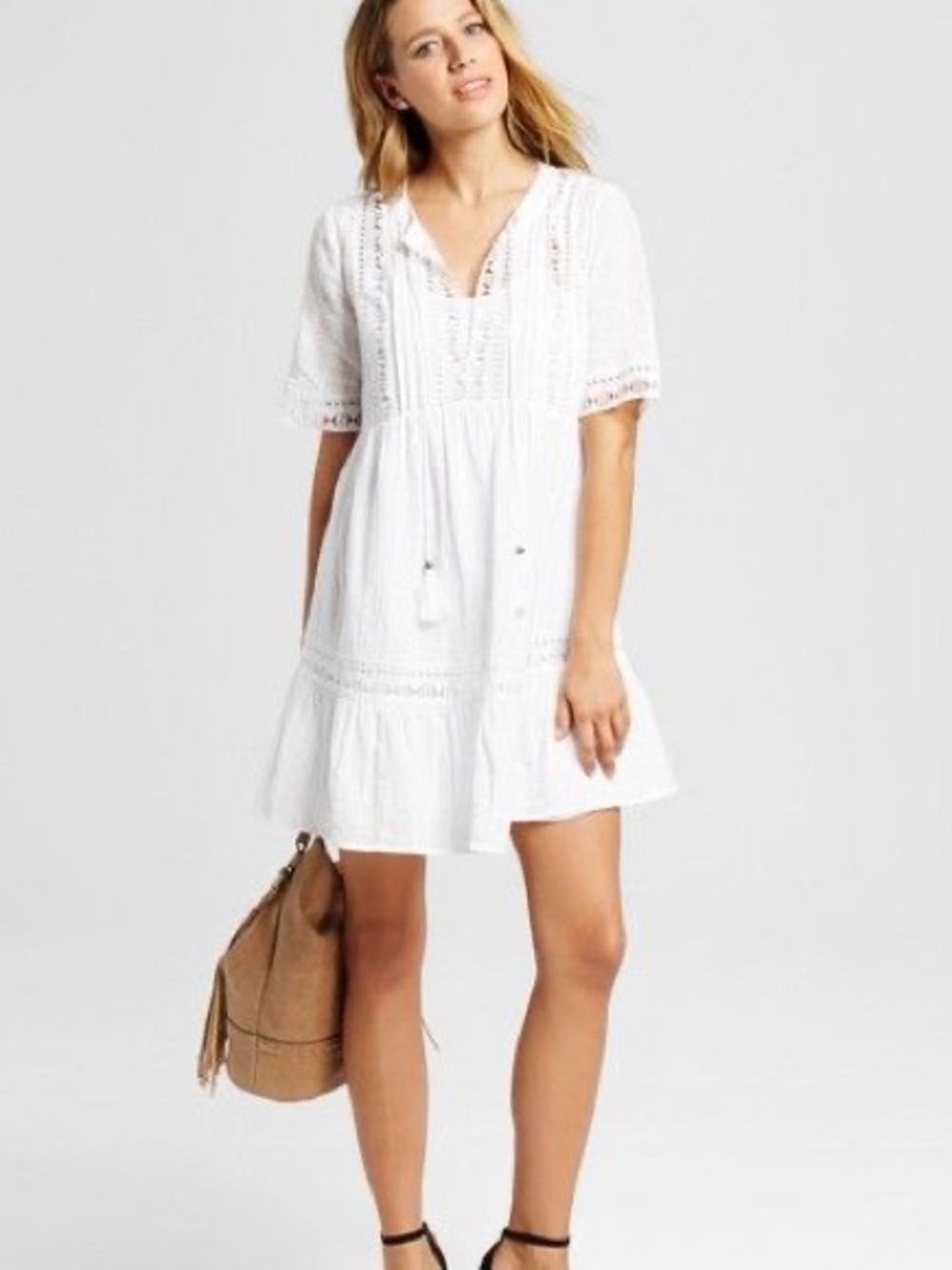 Knox Rose White Lace-Trim Swim Coverup Dress